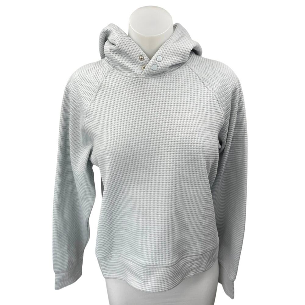 Club Monaco Women's Gray Waffle Knit Hoodie Hooded Pullover Sweatshirt Top Sz M